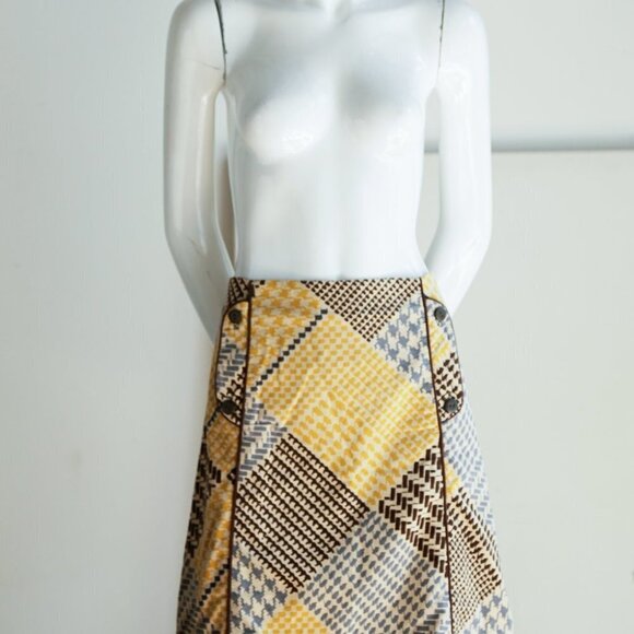 Maeve  Velvet Patchwork Houndstooth Print Skirt - Picture 2 of 7